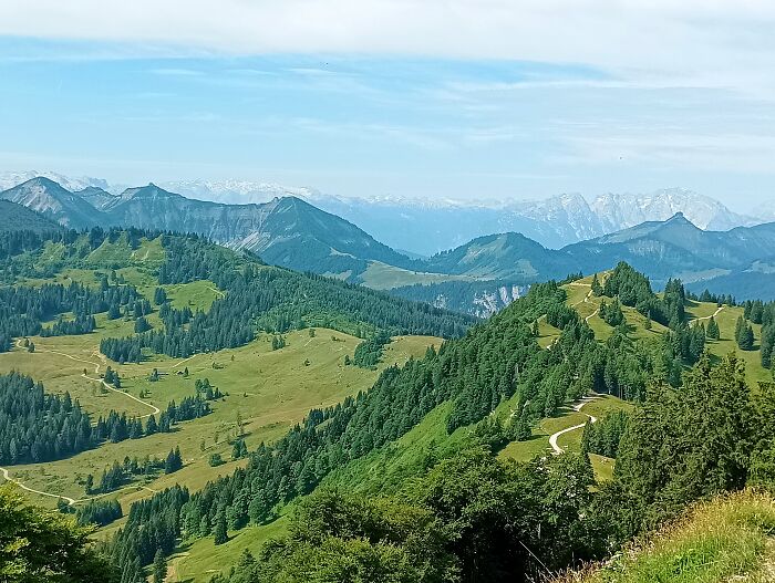 A Distant View Of The Alps, From Zwölferhorn Seilbahn, In St Gilgen. In