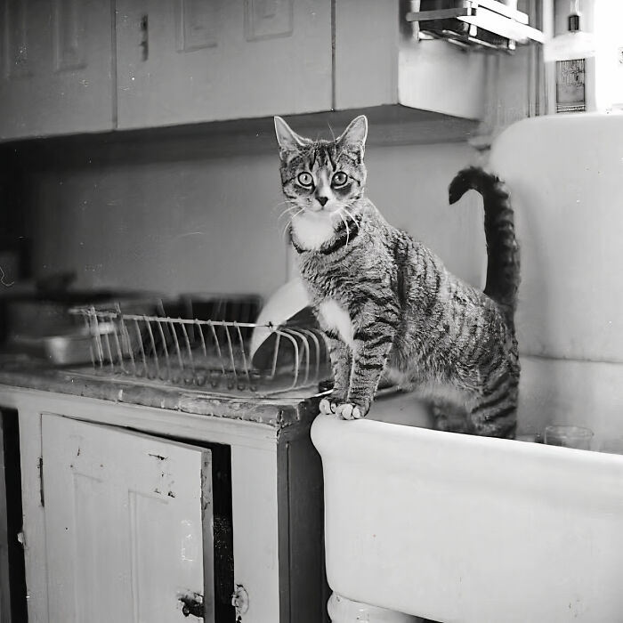 Journalist Rescues 20th-Century Photos Depicting Felines In Various Scenes (61 New Pics)