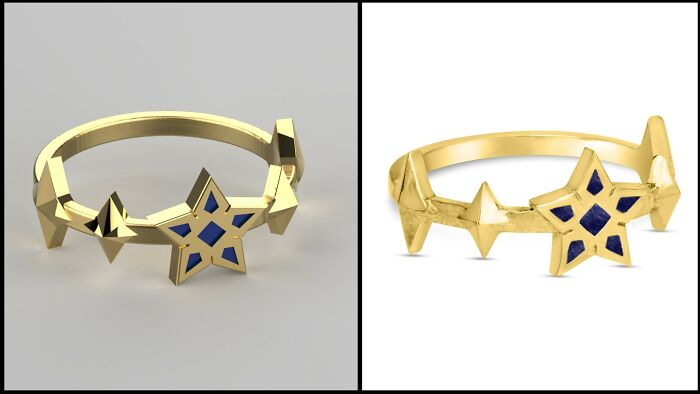 Layla Crown Ring, Genshin Impact Inspired Ring. Render (Left) vs. Real (Right)