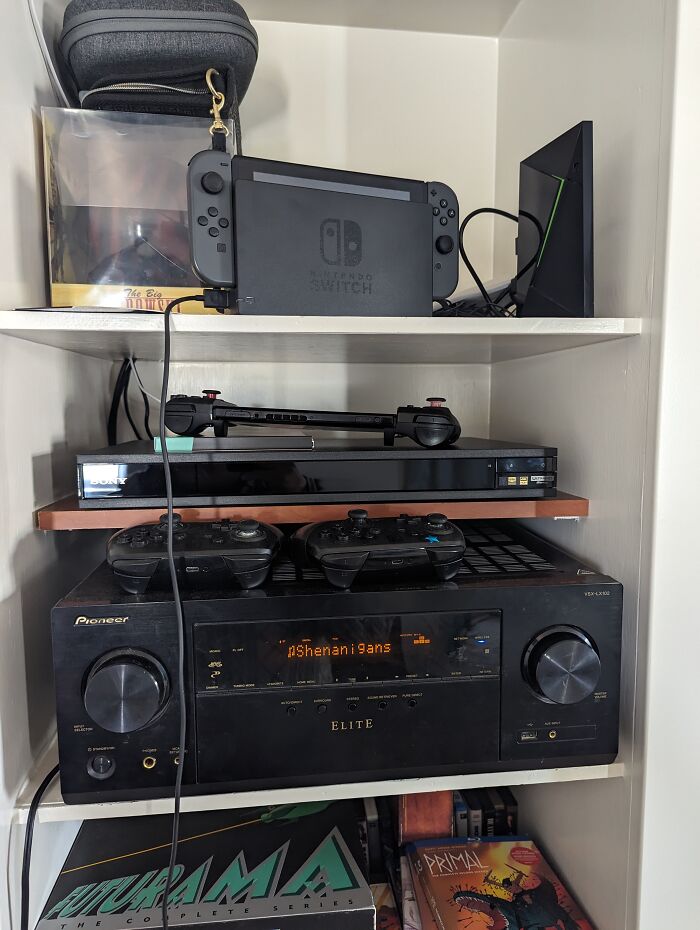 Mine And My Husbands Switch Setup, Featuring The Full Futurama Collection Lol. Also Our Sound System Is Huge, Couple Of Awesome Nerds In This House!