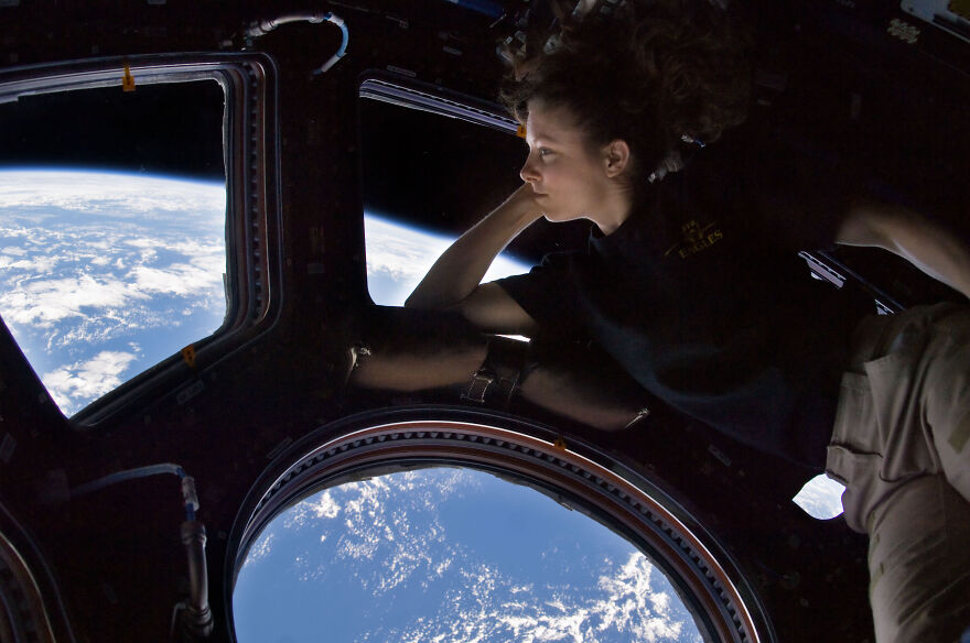 Self Portrait Of Tracy Caldwell Dyson In The Cupola Module Of The International Space Station Observing The Earth Below During Expedition 24 By Tracy Caldwell Dyson (Nasa)