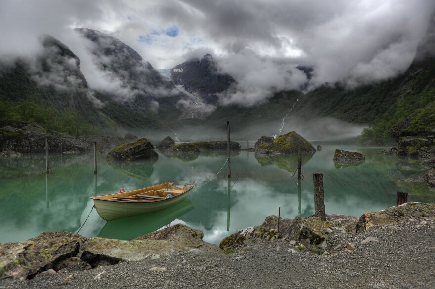 A View Of The Lake Bondhus In Norway. In The Background A View Of The Bondhus Glacier As A Part Of The Folgefonna Glacier By Heinrich Pniok