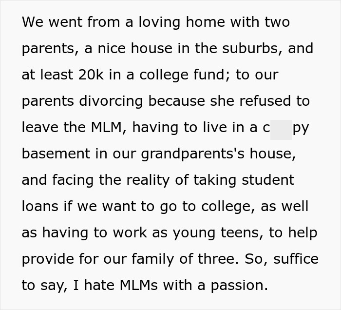 "My Life Was Ruined Because Of An MLM": Woman Livid At Hen Party After Guest Tries MLM Pitch "My Life Was Ruined Because Of An MLM": Woman Livid At Hen Party After Guest Tries MLM Pitch