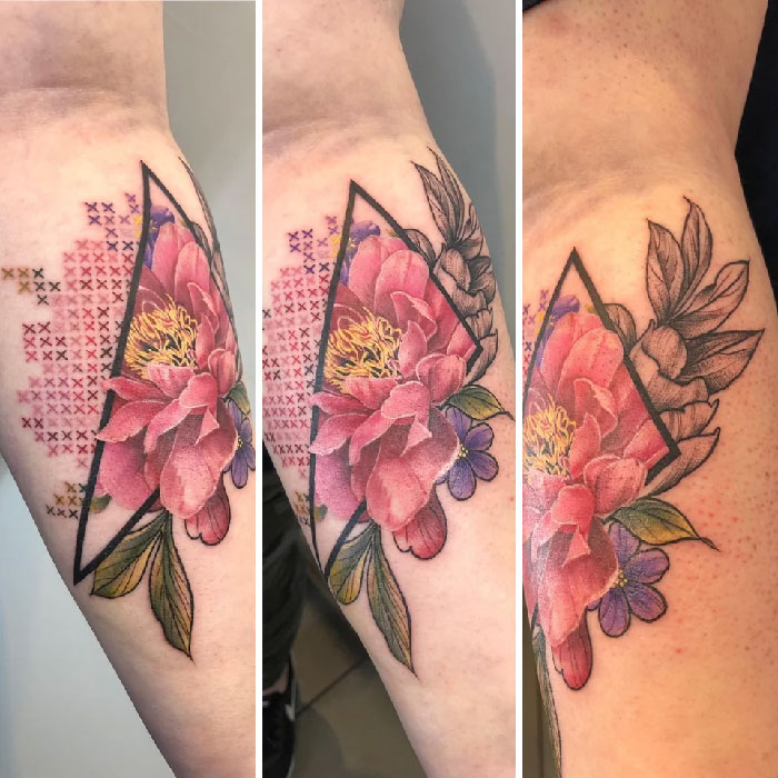 Floral and colorful arm Tattoo