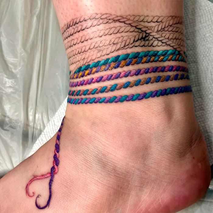 Watercolor bracelet ankle tattoo