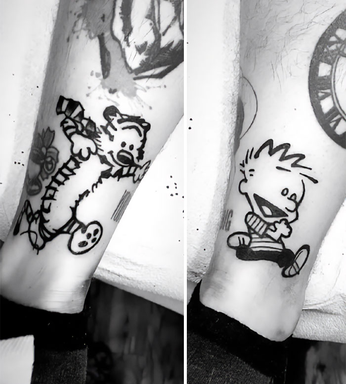 Calvin And Hobbes ankle tattoos