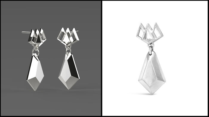 Coven Zyra, League Of Legends Inspired Earrings. Render (Left) vs. Real (Right)