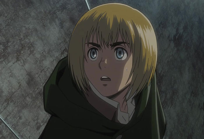 Armin Arlert wearing green hoodie