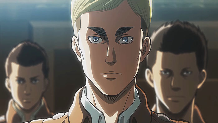 Erwin Smith wearing brown jacket