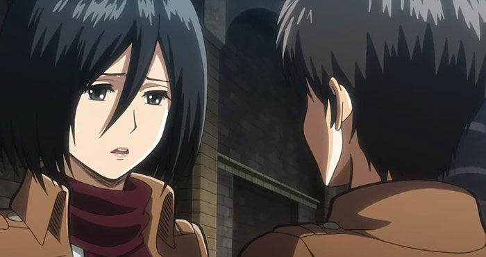 Mikasa Ackerman wearing brown jacket