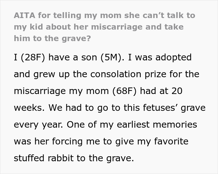 Woman Had To Visit Mom’s Miscarriage Grave All Her Youth, Loses It When Her Kid Gets Forced Too Woman Had To Visit Mom’s Miscarriage Grave All Her Youth, Loses It When Her Kid Gets Forced Too