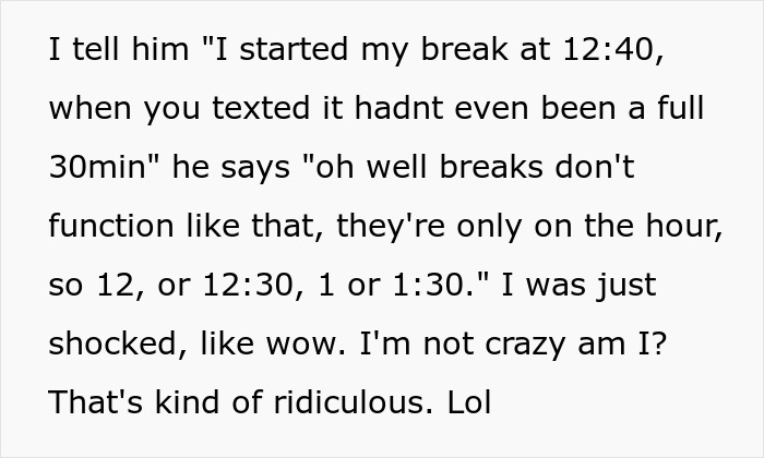 Employee Has Lunch Break At 12:40, It Renders The Boss Livid, Who Texts Them To Return Employee Has Lunch Break At 12:40, It Renders The Boss Livid, Who Texts Them To Return