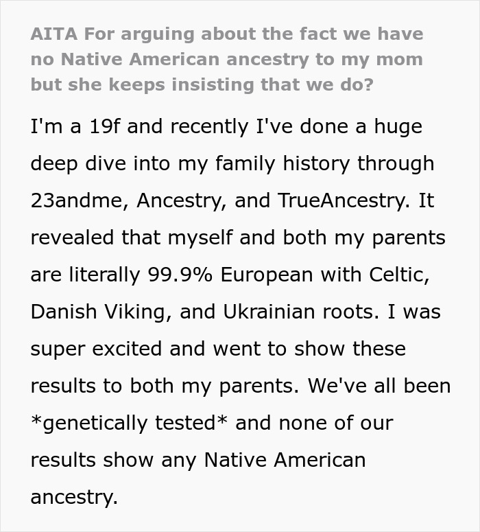 “It’s Frankly Embarrassing”: Woman Confronts Mom About Their Ancestry After Taking A DNA Test “It’s Frankly Embarrassing”: Woman Confronts Mom About Their Ancestry After Taking A DNA Test