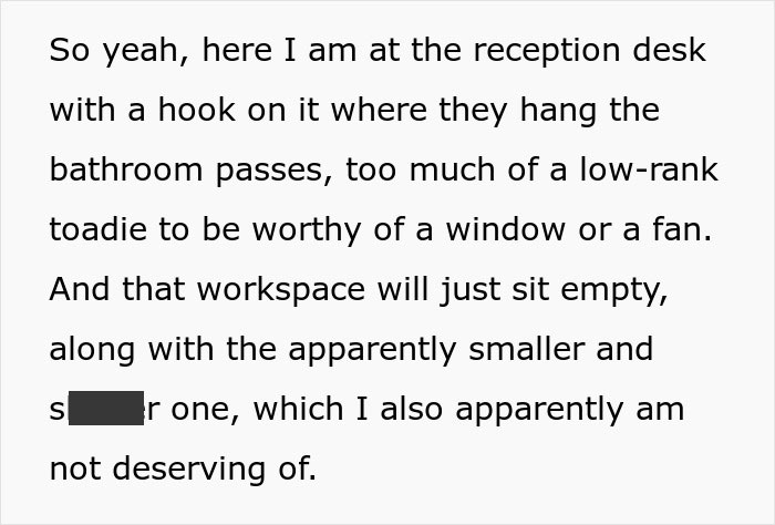Worker Realizes How Lowly They’re Regarded After Getting Humiliated Over A Better Office Desk Worker Realizes How Lowly They’re Regarded After Getting Humiliated Over A Better Office Desk