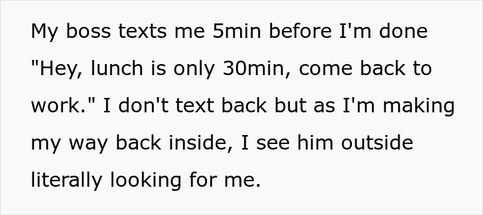 Employee Has Lunch Break At 12:40, It Renders The Boss Livid, Who Texts Them To Return Employee Has Lunch Break At 12:40, It Renders The Boss Livid, Who Texts Them To Return