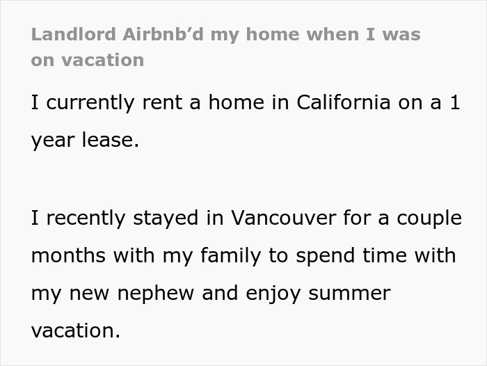 Tenant Thinks Their Stuff Was Stolen While On Vacation, Learns Their Home Was Airbnb'd By Landlord Tenant Thinks Their Stuff Was Stolen While On Vacation, Learns Their Home Was Airbnb'd By Landlord