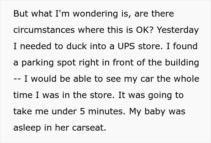 Mom Is Puzzled Whether It’s Ever OK To Leave Kids In The Car, Asks The Internet For Advice Mom Is Puzzled Whether It’s Ever OK To Leave Kids In The Car, Asks The Internet For Advice