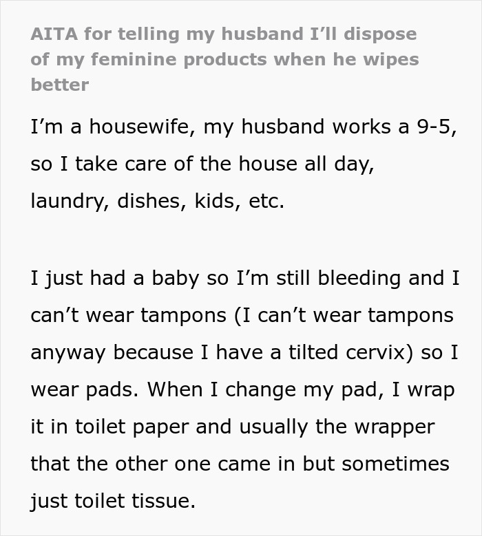 Man Judges Bloody Pads, Not Realizing They Are Due To Giving Birth, Wife Tells Him To Wipe Better