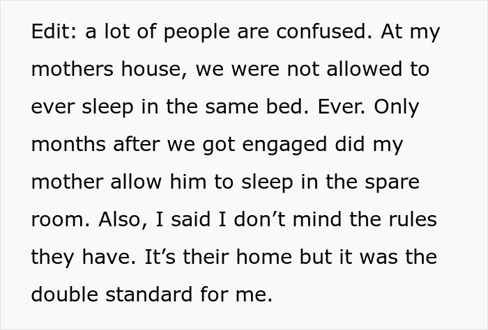 Woman Holds Her Parents To Their Own Standards After They Won’t Let Her Share A Bed With Fiancé
