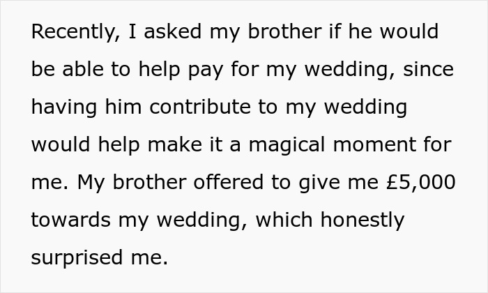 Arrogant Bride Slams Brother For Being Unwilling To Contribute $26K For Her 'Dream Wedding'