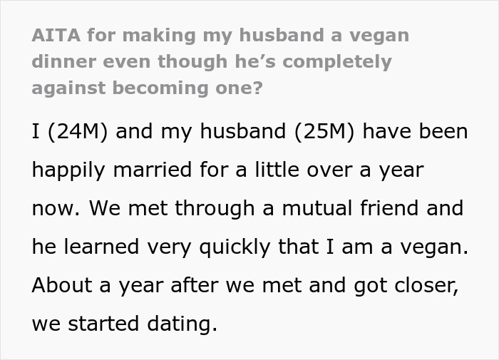 Husband Gets The Silent Treatment After Partner Finds Out The Dinner He Ate Was Vegan