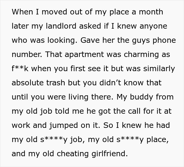 Person Gives Guy His Ex Girlfriend, Horrible Job And Bad Home As Revenge