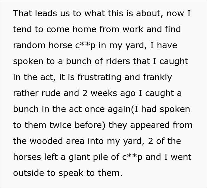 Entitled Horse Rider Made To Literally Scoop Horse Dung Into Her Backpack After Being Caught By Landowner Entitled Horse Rider Made To Literally Scoop Horse Dung Into Her Backpack After Being Caught By Landowner