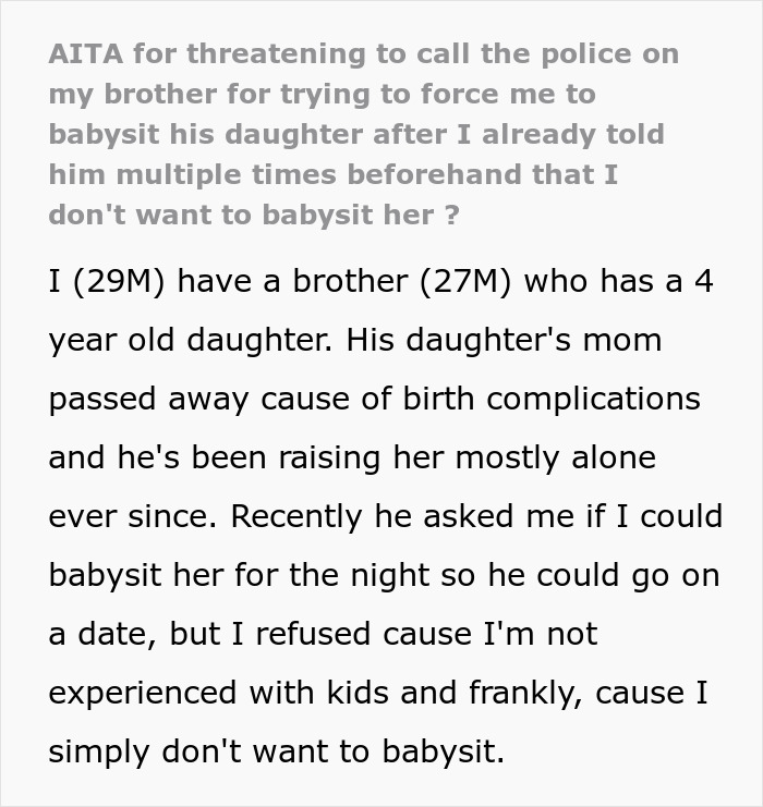 Guy Discovers His Niece On His Doorstep After Clearly Refusing To Babysit Her 