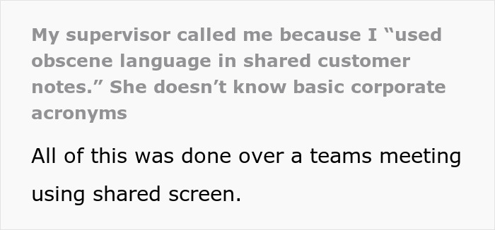 “She Doesn’t Know Basic Corporate Acronyms”: Oblivious Supervisor Reprimands Employee “She Doesn’t Know Basic Corporate Acronyms”: Oblivious Supervisor Reprimands Employee