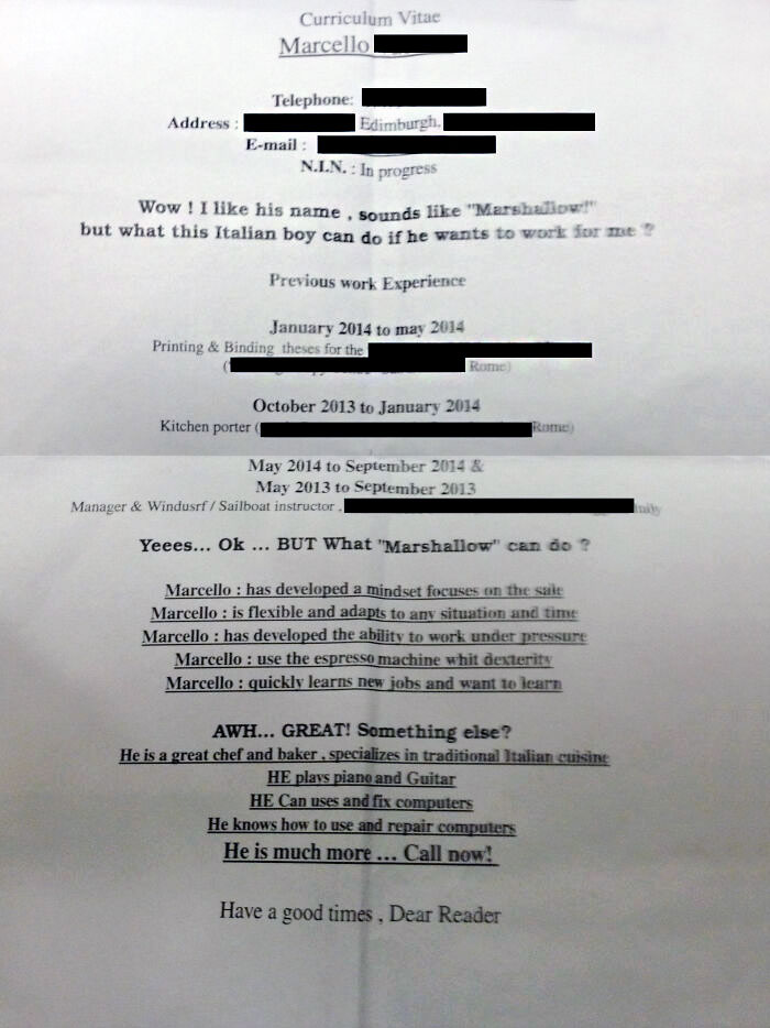 A CV That Was Handed To Me In Work Recently That I Had To Get A Picture Of Before I Passed It On To The Manager
