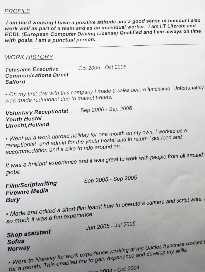 Found My Old CV After Leaving School And I Now Realise Why I Never Got A Job With It