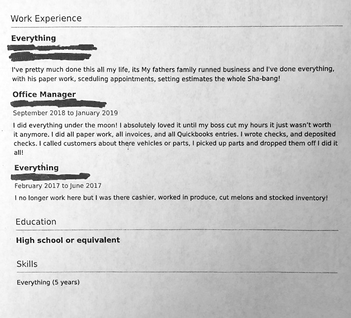 Received This Resume In Response To A Dispatching Position, Advertised For An Extremely Detailed Person