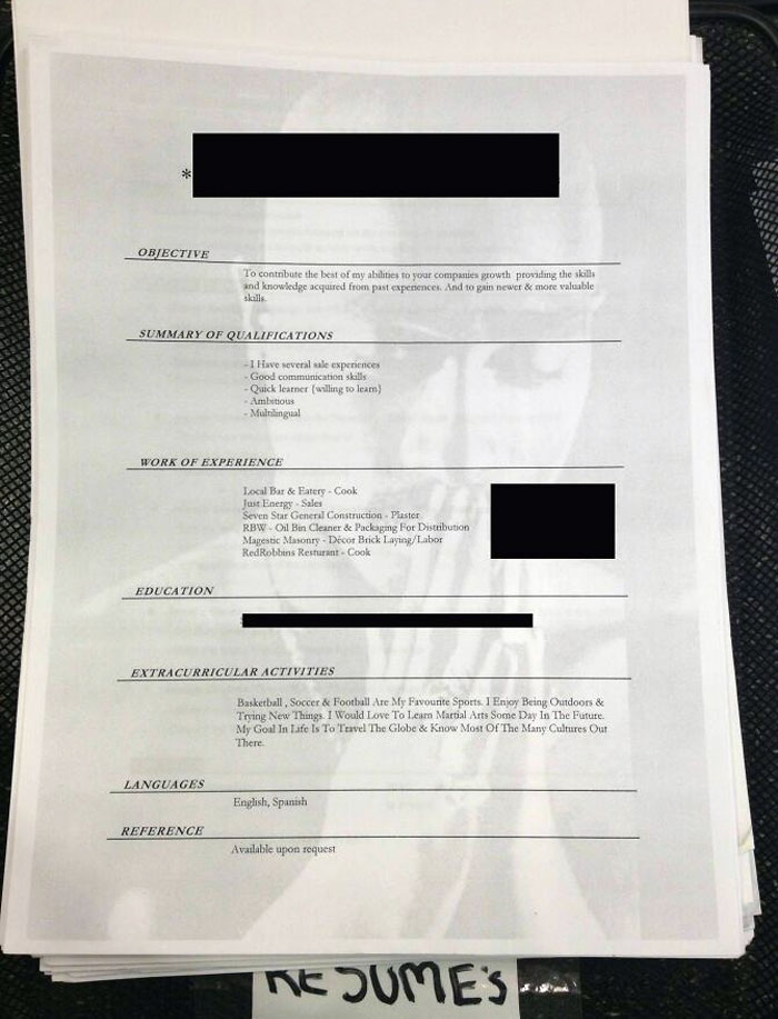 This Kid Tried Applying At My Store The Other Day. He Used Tupac As The Background Of His Resume