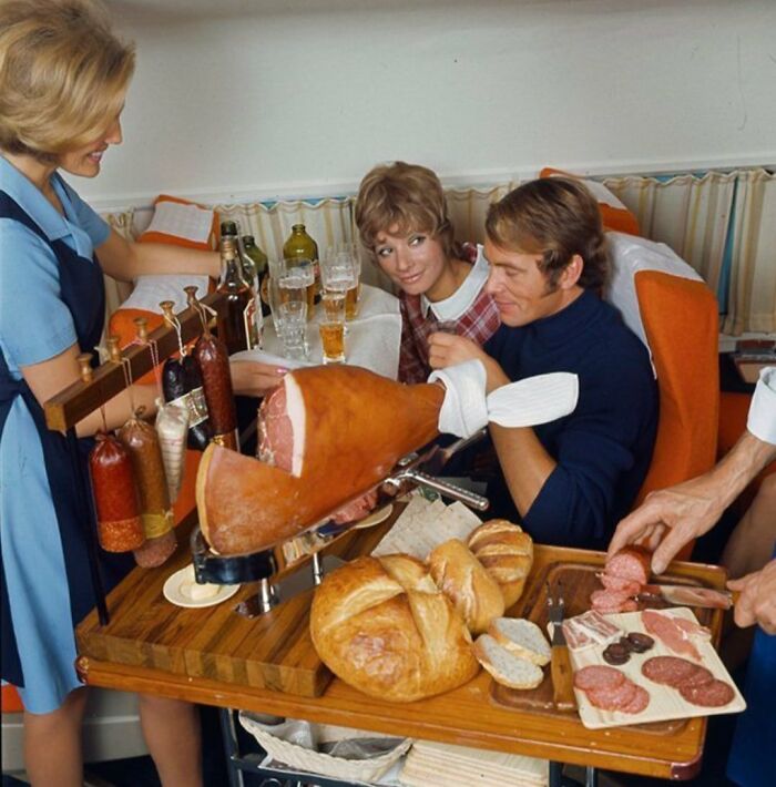 Serving A Snack On Scandinavian Airlines Flight, 1969