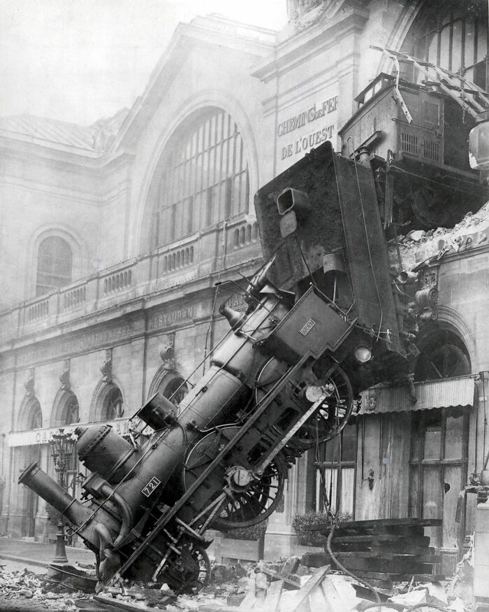 1895. Train Wreck At Montparnasse Station , Paris