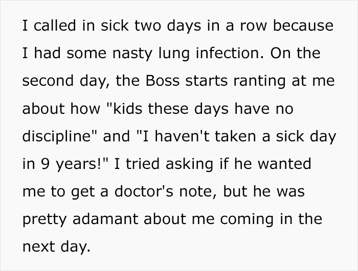 Boss Doesn’t Believe Employee Is Actually Sick, Demands She Come In, Gets Karma Served Boss Doesn’t Believe Employee Is Actually Sick, Demands She Come In, Gets Karma Served