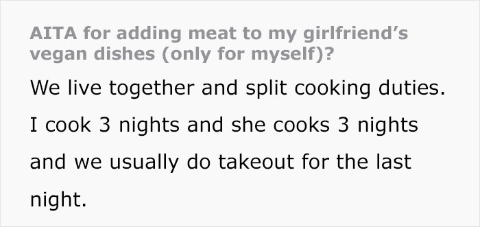 “AITA For Adding Meat To My Girlfriend’s Vegan Dishes?”