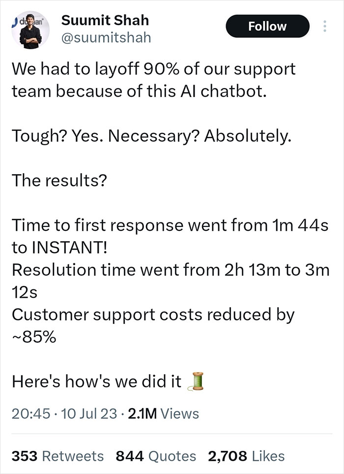 Tone-Deaf CEO Says He Fired 90% Of Staff Because Of New AI, Gets Slammed Online