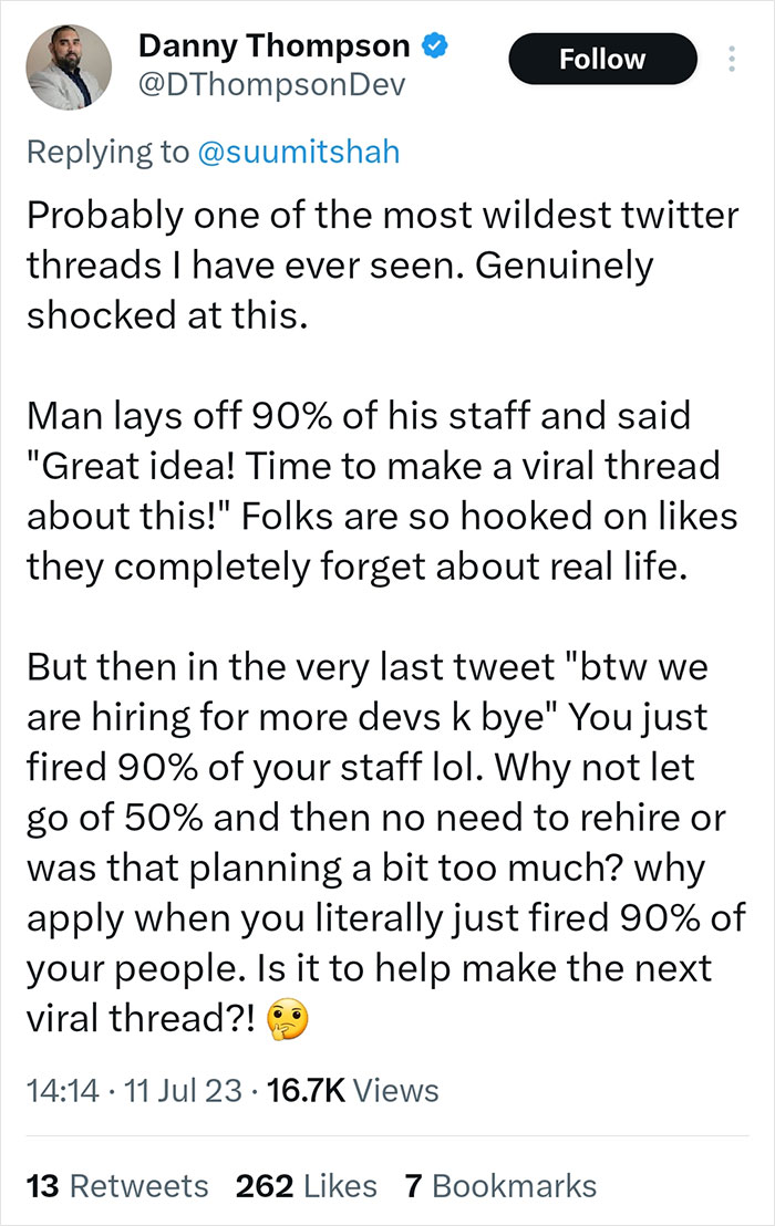 Tone-Deaf CEO Says He Fired 90% Of Staff Because Of New AI, Gets Slammed Online Tone-Deaf CEO Says He Fired 90% Of Staff Because Of New AI, Gets Slammed Online