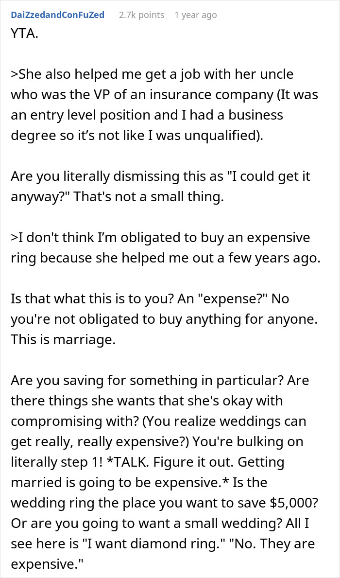 Guy Refuses To Spend $10k On An Engagement Ring, Gets A Reality Check Online