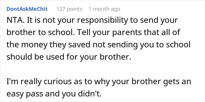 Person Refuses To Help Their ‘Golden’ Child’ Brother As They Had To Make It All On Their Own