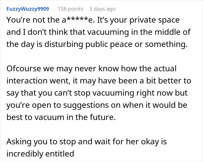 Neighbors Ask Woman To Stop Vacuuming At Noon, She Refuses And Turns To The Internet For Advice Neighbors Ask Woman To Stop Vacuuming At Noon, She Refuses And Turns To The Internet For Advice