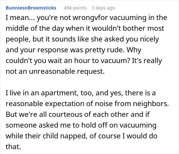 Neighbors Ask Woman To Stop Vacuuming At Noon, She Refuses And Turns To The Internet For Advice Neighbors Ask Woman To Stop Vacuuming At Noon, She Refuses And Turns To The Internet For Advice