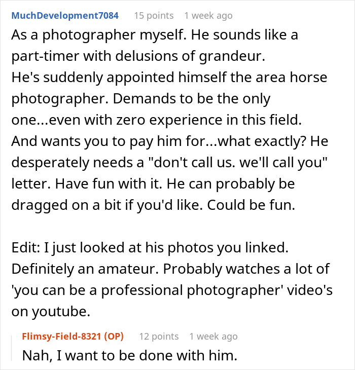 Photographer Thinks He’s Entitled To $1000 And Free Specialized Training, Gets Reality Check Photographer Thinks He’s Entitled To $1000 And Free Specialized Training, Gets Reality Check