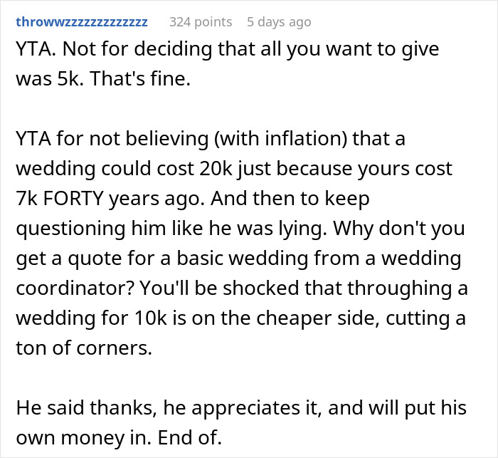 Dad Wants Son To Throw A Wedding For Under $10k Like He Did In The ‘80s, Gets Brought Back To 2023