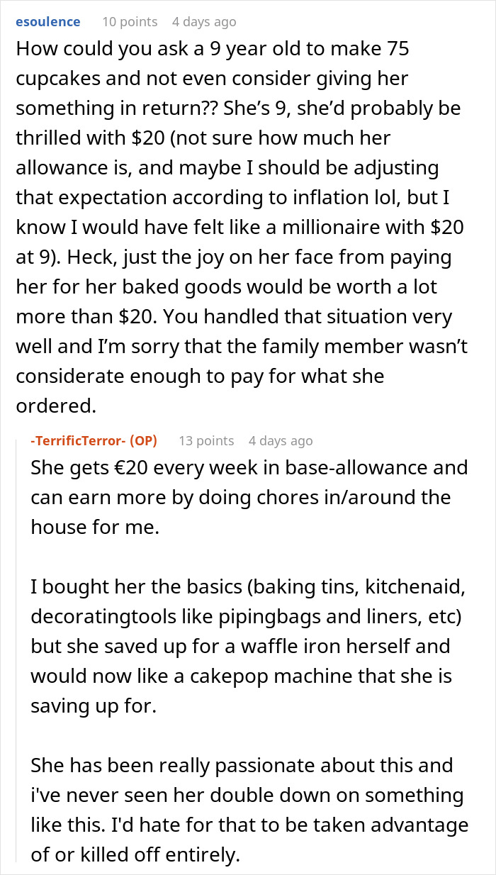 Relative Thinks 9-Year-Old “Shouldn’t Expect Payment” For 75 Cupcakes, Gets Called Out By Mom