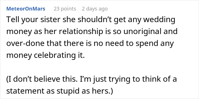 “Sister Wants My Wedding Because It Doesn’t Count As I’m Gay” “Sister Wants My Wedding Because It Doesn’t Count As I’m Gay”