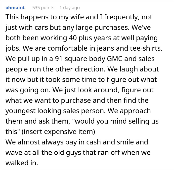 Salesperson Assumed A Customer Couldn’t Afford A Car Which Came Back At Him In The Form Of A Pic