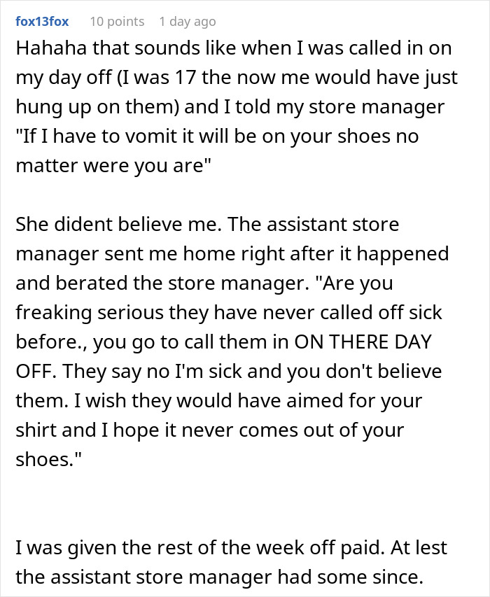 Teenager Maliciously Complies With Manager’s Request To Come Into Work While Sick, Throws Up