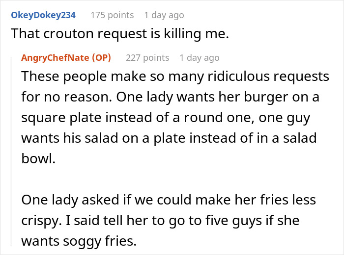 People Are Loving This Chef For Treating Customers’ Ridiculous Requests With Perfect Pettiness